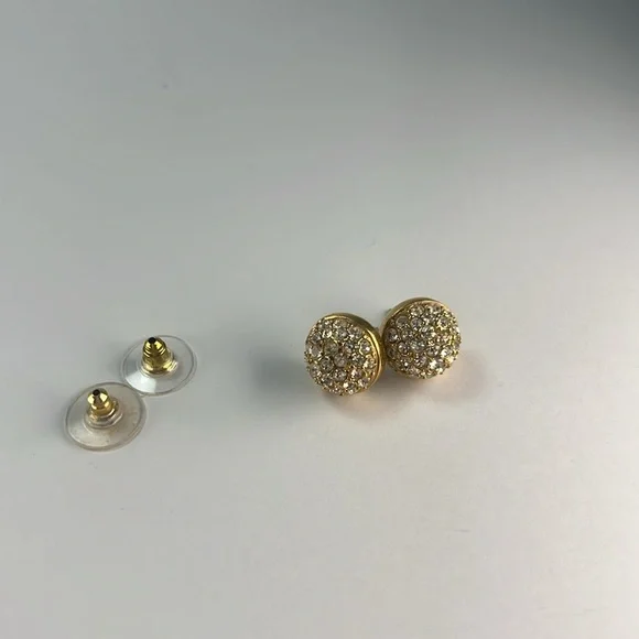 Vintage Faux Round Diamond Gold Charm Earrings - Picture 3 of 6